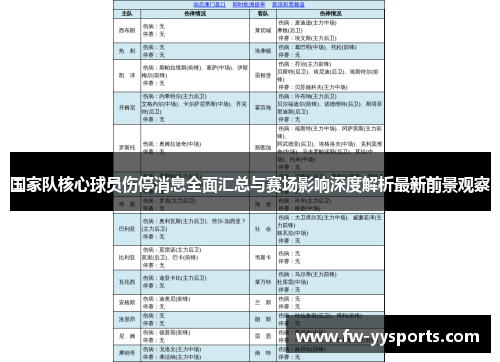 国家队核心球员伤停消息全面汇总与赛场影响深度解析最新前景观察